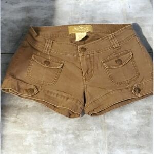 Heritage Shorts Womens Sz 3 Dark Brown Pocket Button Accents Utility Lowrise Y2k